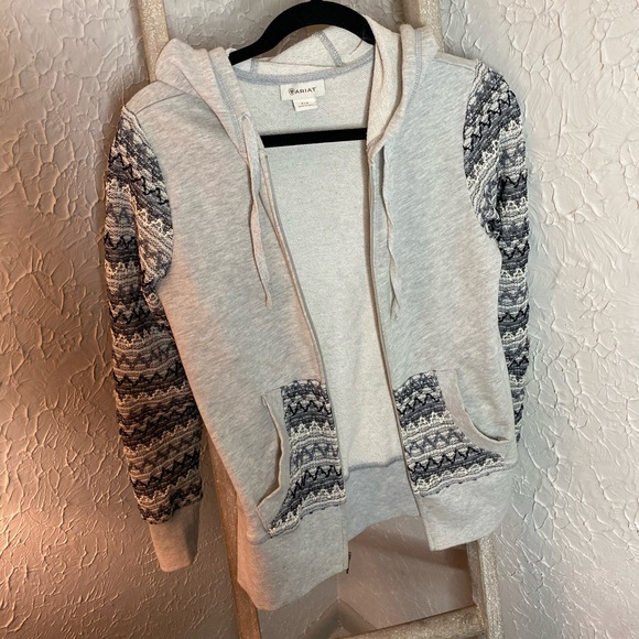 Ariat chevron lace print zip up hooded sweatshirt - Picture 2 of 7